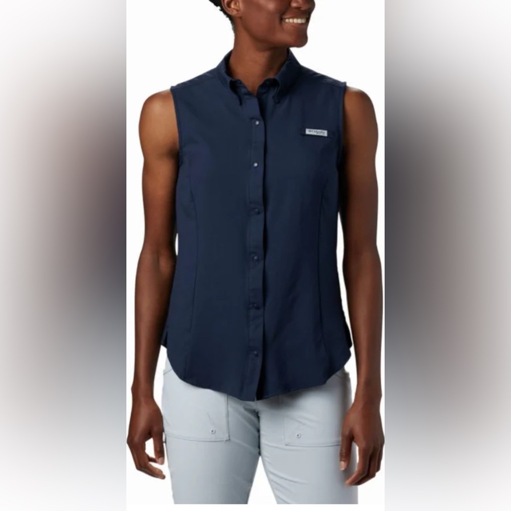 Columbia PFG Shirt Tamiami Sleeveless Navy Blue Omni Wick Mesh Ventilation L